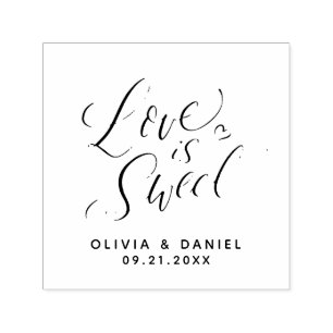 "love is sweet" modern calligraphy wedding self-inking stamp