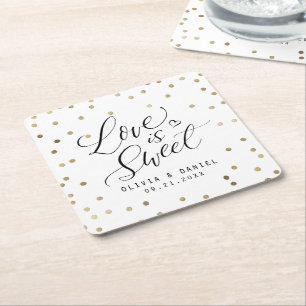 "love is sweet" modern calligraphy wedding square paper coaster