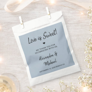 Love is sweet modern dusty blue wedding favour bags