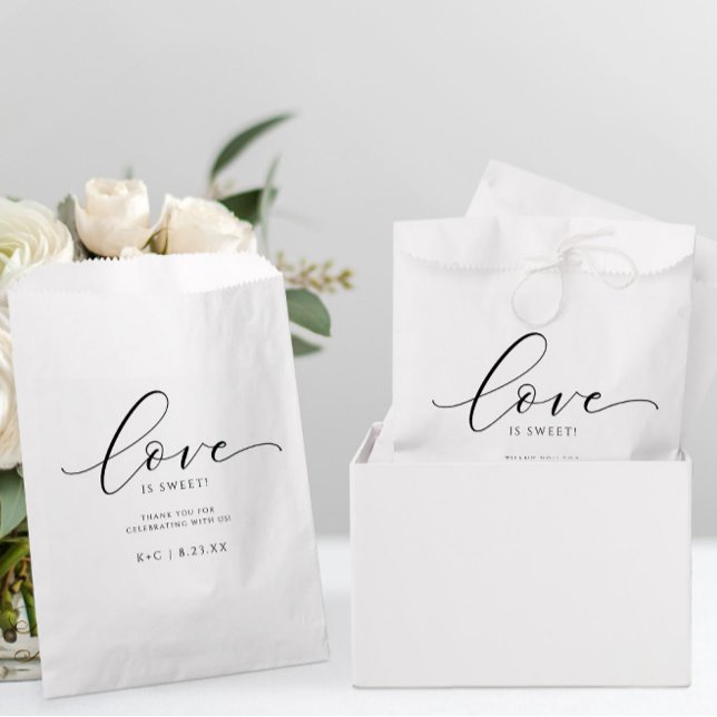 Love is Sweet Modern Elegant Romantic Wedding Favour Bags (Elegant Wedding Favor Bags for Candy - Love is Sweet - Luxury Script)