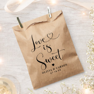 Love is Sweet Modern Heart Script Kraft Wedding Favour Bags