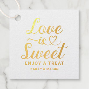 Love is Sweet Modern Heart Script Wedding Gold Favour Tags