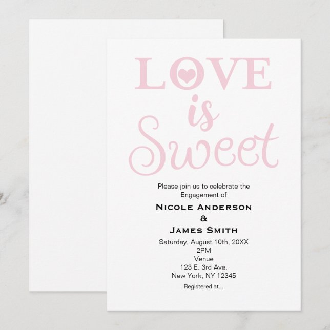 LOVE IS SWEET Modern Pink & White Engagement Invitation (Front/Back)