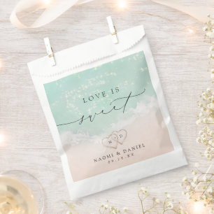 Love is Sweet Modern Script Beach Sand Hearts Favour Bags