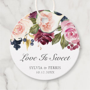 Love Is Sweet Moody Plum Floral and Fig Wedding Favour Tags