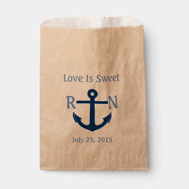 Love Is Sweet Nautical Anchor Wedding Navy Blue Favour Bags (Front)