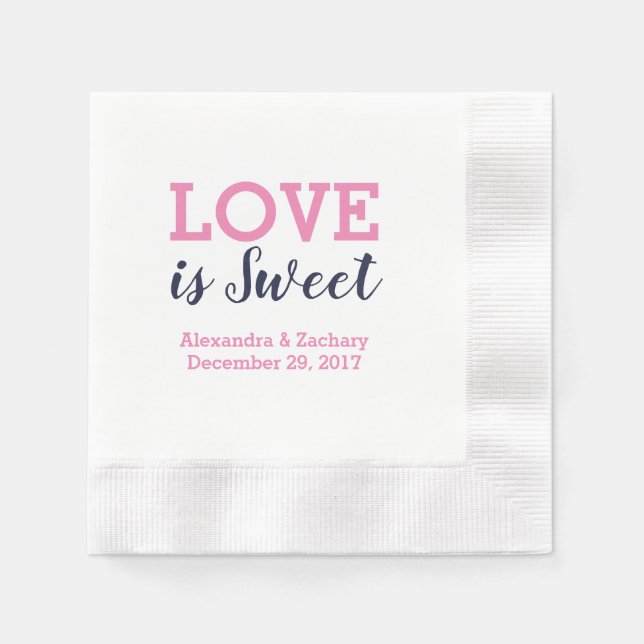 Love Is Sweet Navy Blue Wedding Engagement Party Napkin (Front)