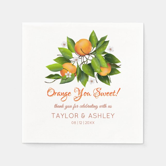Love Is Sweet Orange Citrus Fruit | Wedding Napkin (Front)