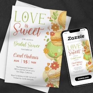 Love is Sweet Pastel Macaron Floral Bridal Shower Invitation