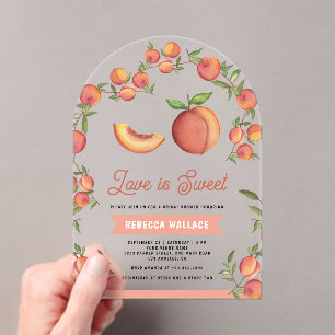 Love is Sweet Peach Fruit Arch Bridal Shower Acrylic Invitations