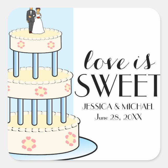 Love is Sweet Personalised Wedding Cake Box Labels (Front)