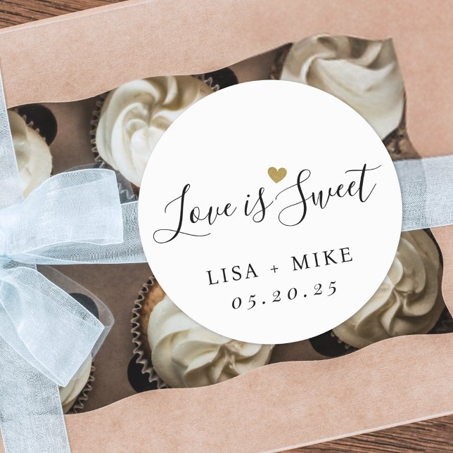 Love is Sweet Personalised Wedding Favour Classic Round Sticker (Creator Uploaded)