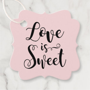 Love is Sweet Pink Black Modern Script Wedding Favour Tags