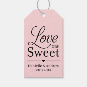 Love is Sweet Pink Black Script Wedding Favour Gift Tags