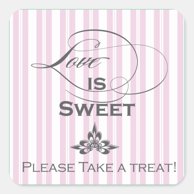 Love is sweet pink candy stripe Sticker (Front)