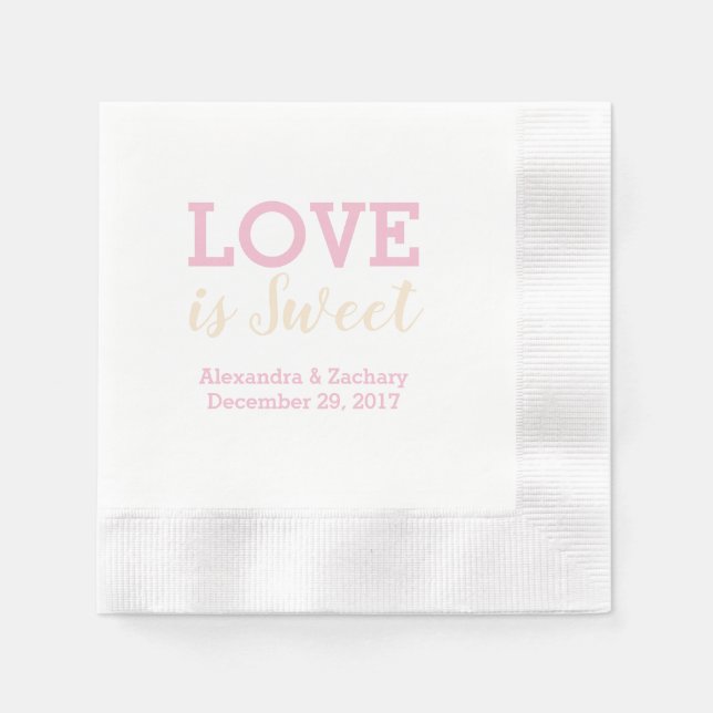 Love Is Sweet Pink Champage Wedding Engagement Napkin (Front)