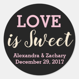 Love is Sweet Pink Champagne Wedding Engaged Favou Classic Round Sticker