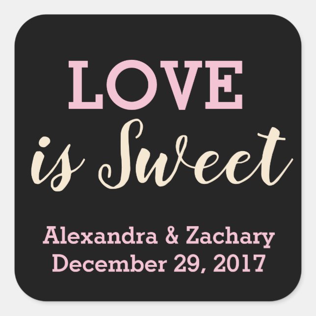 Love is Sweet Pink Champagne Wedding Engaged Favou Square Sticker (Front)