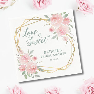 Love is Sweet Pink Floral Bridal Shower Napkins