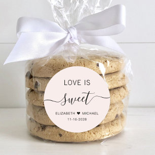 Love Is Sweet Pink Wedding Favour Classic Round Sticker