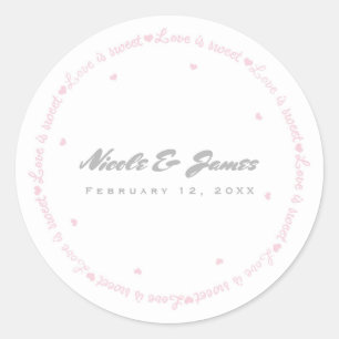 Love is Sweet Pink & White Thank You Wedding Favou Classic Round Sticker
