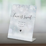 Love Is Sweet Please Take A Treat Favour Winter Pedestal Sign<br><div class="desc">This elegant winter background black script minimalist love is sweet favour sign is perfect for all celebrations. Designed by Thisisnotme©</div>