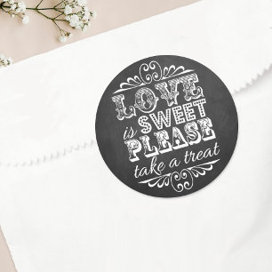 Love Is Sweet, Please Take A Treat! Wedding Favour Classic Round Sticker