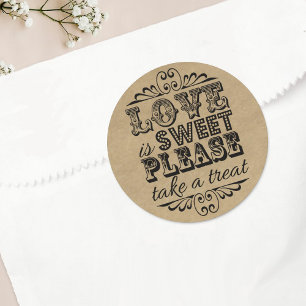 Love Is Sweet, Please Take A Treat! Wedding Favour Classic Round Sticker