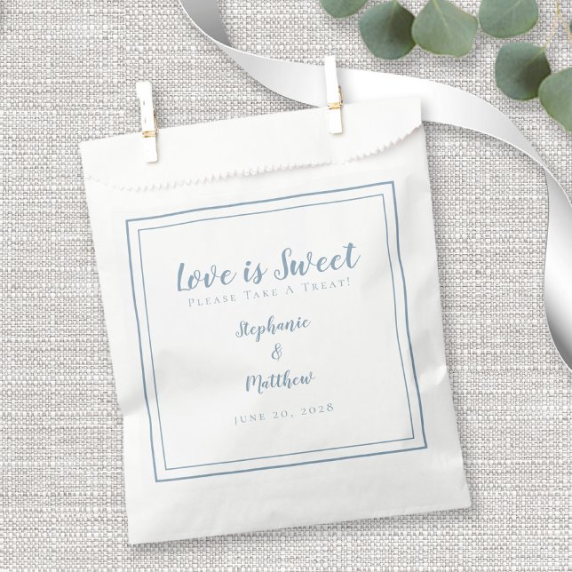 Love Is Sweet Please Take Treat Dusty Blue Wedding Favour Bags (Creator Uploaded)