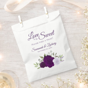 Love is Sweet Purple Roses Boho Floral Wedding Favour Bags
