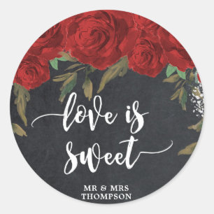 love is sweet red roses wedding bridal sticker