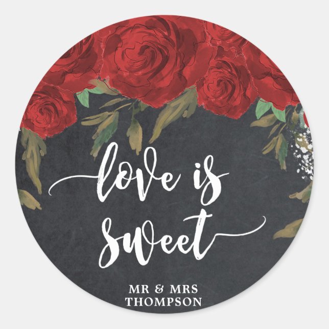 love is sweet red roses wedding bridal sticker (Front)