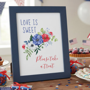 Love is Sweet Red White and Blue Floral Table Sign