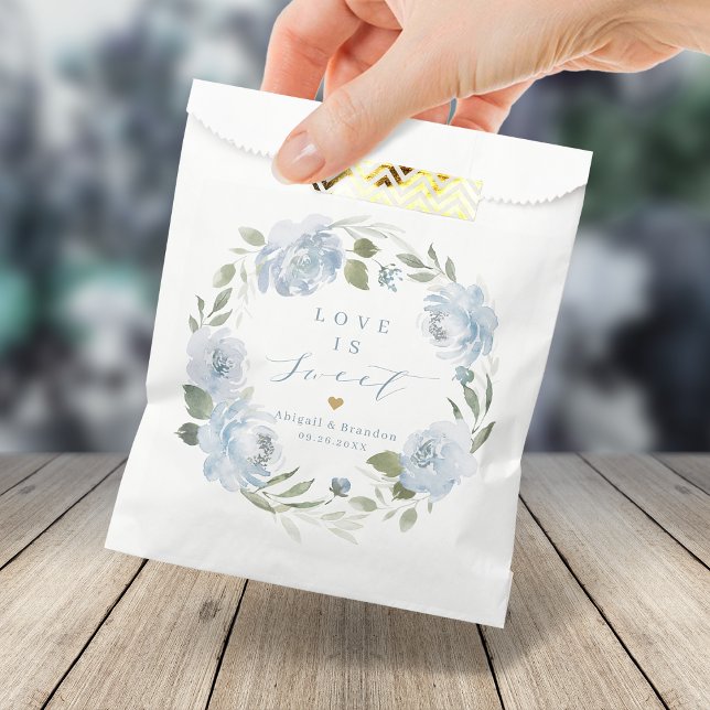 Love is sweet Romantic dusty blue floral wedding Favour Bags (Love is sweet Romantic dusty blue floral wedding Favor Bag)