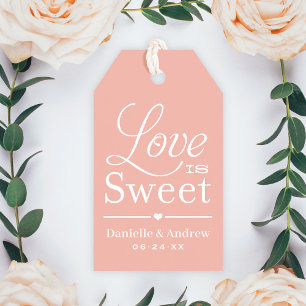 Love is Sweet Rose Gold Script Wedding Monogram Gift Tags