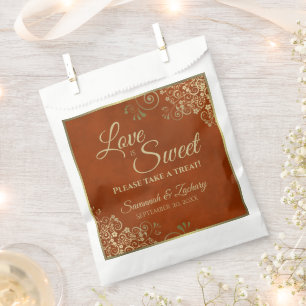 Love is Sweet Rust Orange & Gold Lace Wedding Favour Bags
