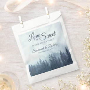 Love is Sweet Rustic Blue Pine Trees Wedding Favour Bags