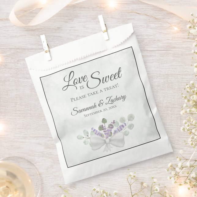 Love is Sweet Rustic Eucalyptus & Lavender Wedding Favour Bags (Clipped)