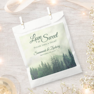 Love is Sweet Rustic Green Pine Trees Wedding Favour Bags