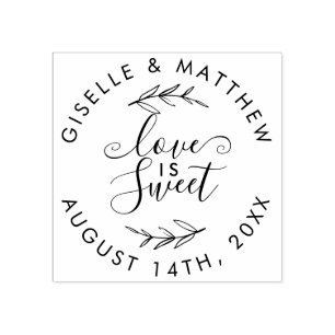 Love Is Sweet   Rustic Hand Lettering Wedding Date Rubber Stamp
