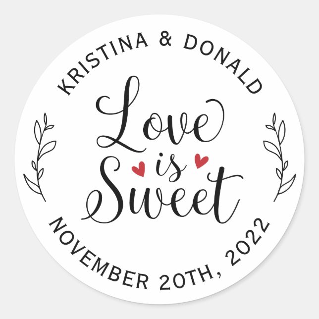 Love is Sweet Rustic Wedding Bridal Shower  Classic Round Sticker (Front)
