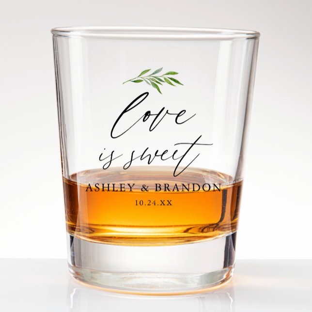 Love Is Sweet Rustic Wedding Favour Shot Glass (Creator Uploaded)
