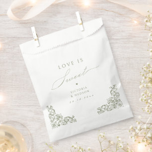 Love is Sweet Sage Green Elegant Vintage Wedding Favour Bags