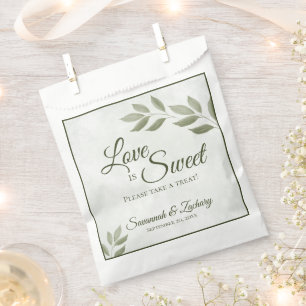 Love is Sweet Sage Green Leaves Wedding Favour Bags