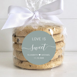 Love Is Sweet Sage Green Wedding Favour Classic Round Sticker