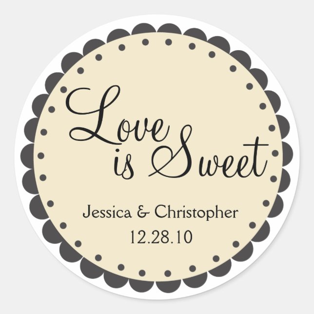 Love is Sweet - Scalloped Edge - Personlize Classic Round Sticker (Front)