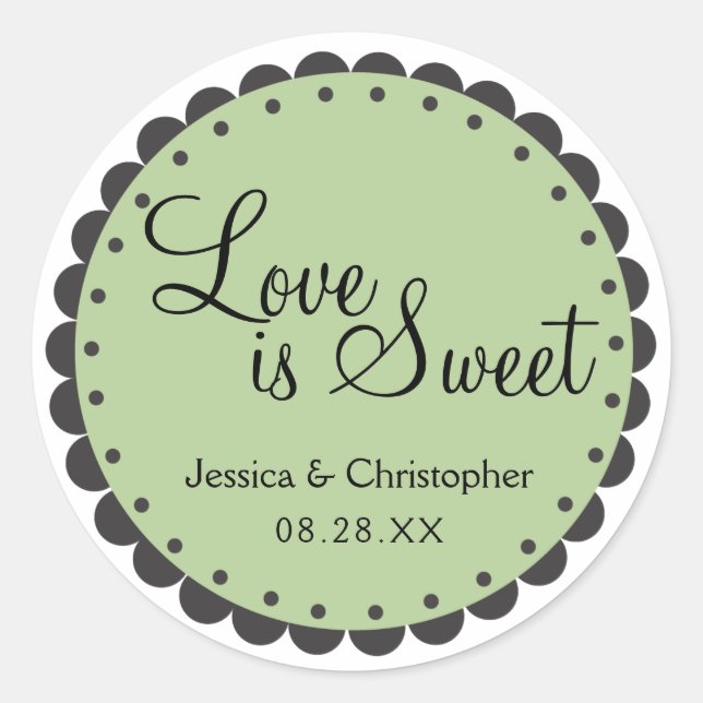 Love is Sweet - Scalloped Edge - Personlize Classic Round Sticker (Front)