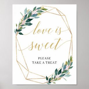 Love is sweet sign green eucalyptus gold geometric