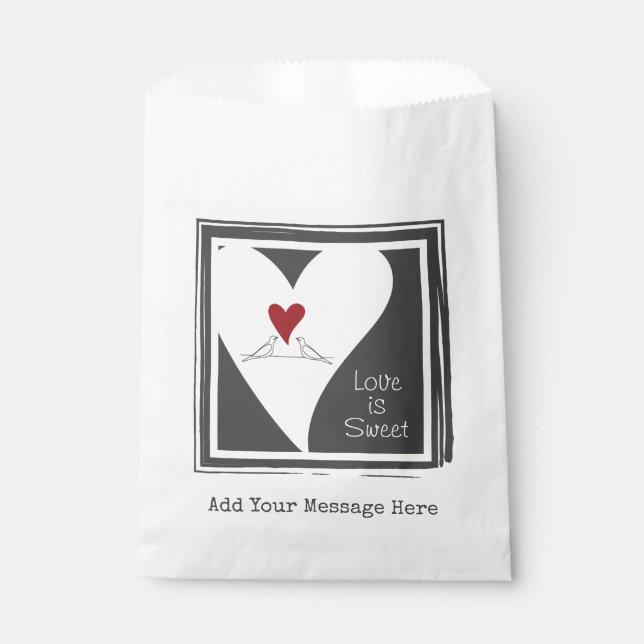 Love is Sweet Simple Modern Love Birds Red Heart Favour Bags (Front)