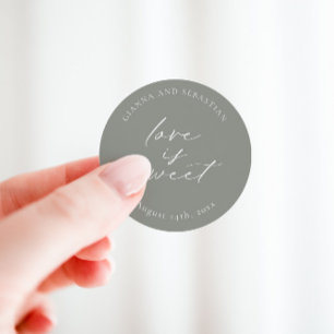 Love Is Sweet Sticker, Personalised Party Favour Classic Round Sticker